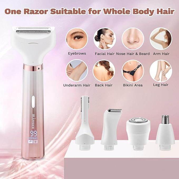 Electric Razors for Women, 5 in 1 Bikini Trimmer for Women, Wet/Dry Electric Shaver, Painless Womens Razor Shavers, Facial Hair Removal for Face Nose Eyebrow Arms Armpit Legs Pubic Area
