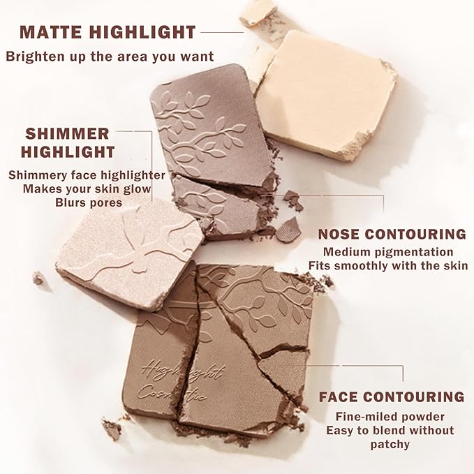 Contour Powder Highlighter Powder Contour Palette,2 In 1 Highlighter Contour Palette,Shimmer Powder Highlighter Matte Powder Contour Palette,Face Contorno Maquillaje-Warm Brown
