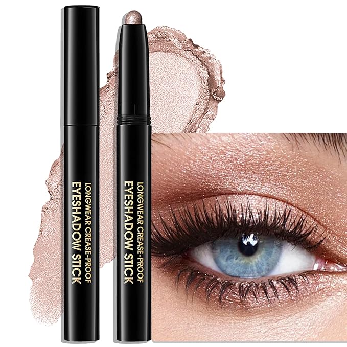 Eyeshadow Stick Shimmer Waterproof Long Wear Eye Brightener Cream to Powder Glitter Eye Shadow Crayon High Pigmented Highlighter Eye Liner Pencil Makeup Crease-Proof Buildable Color, 9 CHAMPAGNE