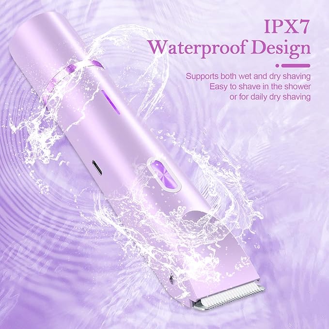 Dermave Bikini Shaver 2.0, 2025 New Glow Aura Bikini Trimmer for Women, 2 in 1 Dual Head Electric Razors for Women, IPX7 Waterproof Wet & Dry Electric Shaver, Portable Body Shaver (Purple)
