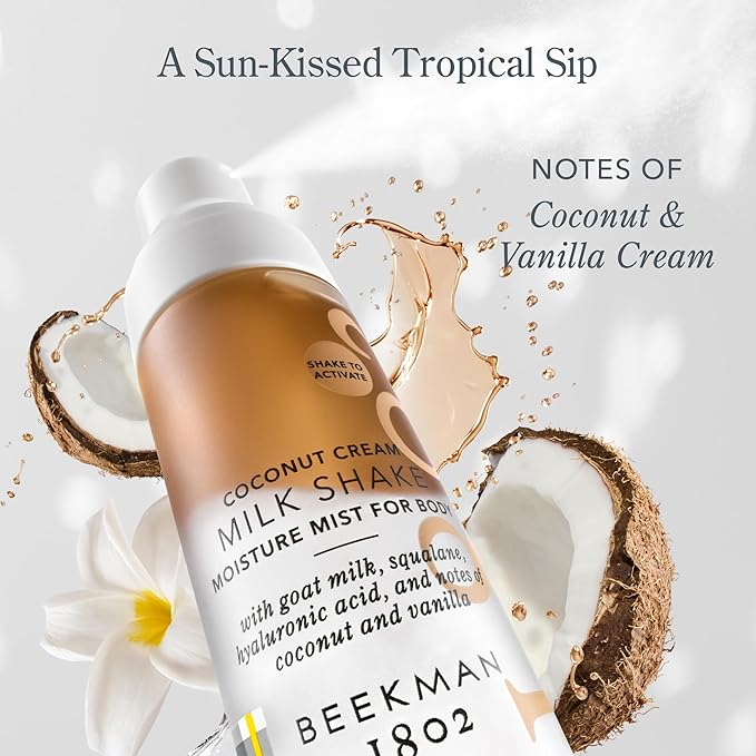 Beekman 1802 Coconut Cream Milk Shake - Body Mist - 4.7 fl. oz - With Hyaluronic Acid & Jojoba Oil - Instantly Moisturizes, Hydrates & Softens - Good for Sensitive Skin - Cruelty Free