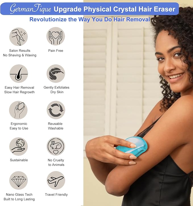 Crystal Hair Eraser,Natural Crystal Hair Remover,Reusable Painless Nano Glass Hair Removal Device Without Shaver,Gentle Crystal Epilator and Exfoliator for Soft Silky Skin(Light Blue)