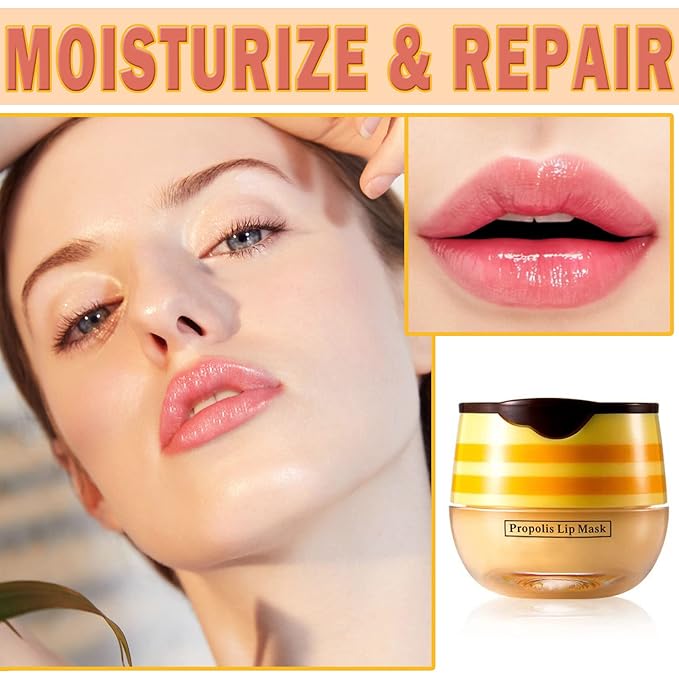 2Pcs Honey Pot Bee Lip Balm with Honey Spoon,Honey Lip Sleeping Mask Overnight 24HR Repair Lip Reduces Lip Lines,Exfoliator Moisturizing Moisture Dry & Chapped Lip Care Products