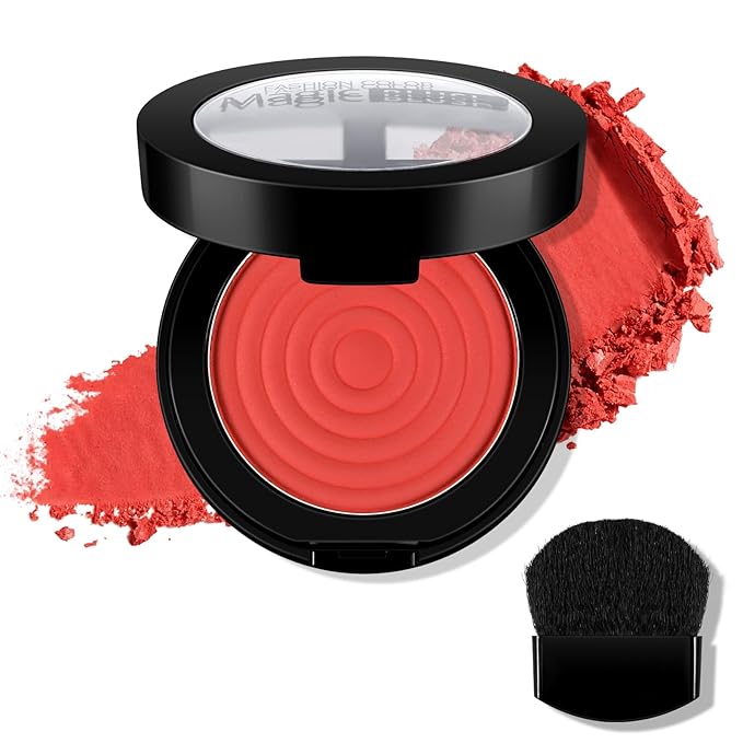 Boobeen Soft Blend Powder Blush for Cheeks, Buildable Color Matte Smooth Blush Palette Compact Blush Powder Makeup, Long-lasting Flush Color, with Mirror and Brush