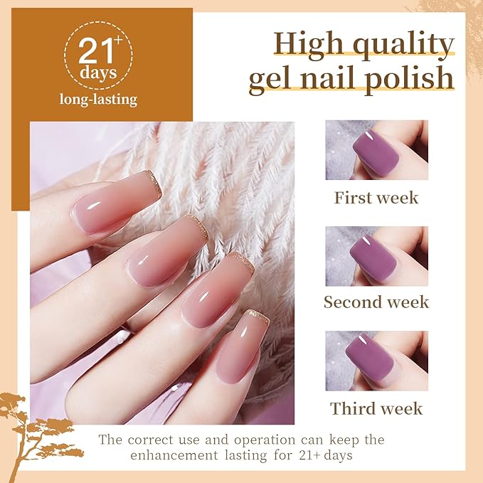 JODSONE 60 PCS Gel Nail Polish Set with 5 Bottles of Base and Glossy Matte Top Coat Soak off Gel Nail Set Suitable for All Seasons Gifts