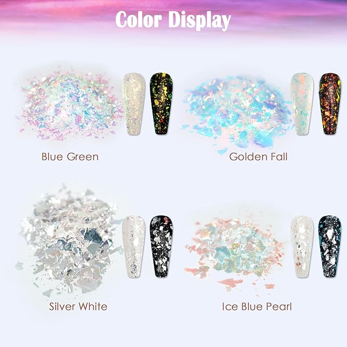 Laza Blue Green Chameleon Flakes Nail Glitter Irregular Opal Nail Foil Flakes Chunky Confetti Color-Shift Sequins Iridescent Fairy Dust for Mermaid Nails Design, Nail Decorations for Nail Art