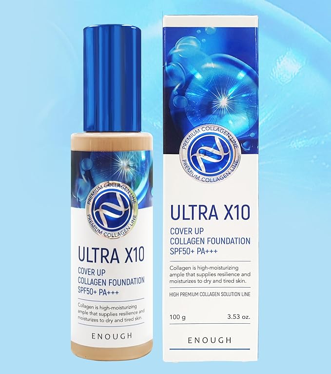 Enough Ultra X10 Cover Up Collagen Foundation, SPF50+ PA+++, 13 Light Beige, 3.53 oz (100 g)