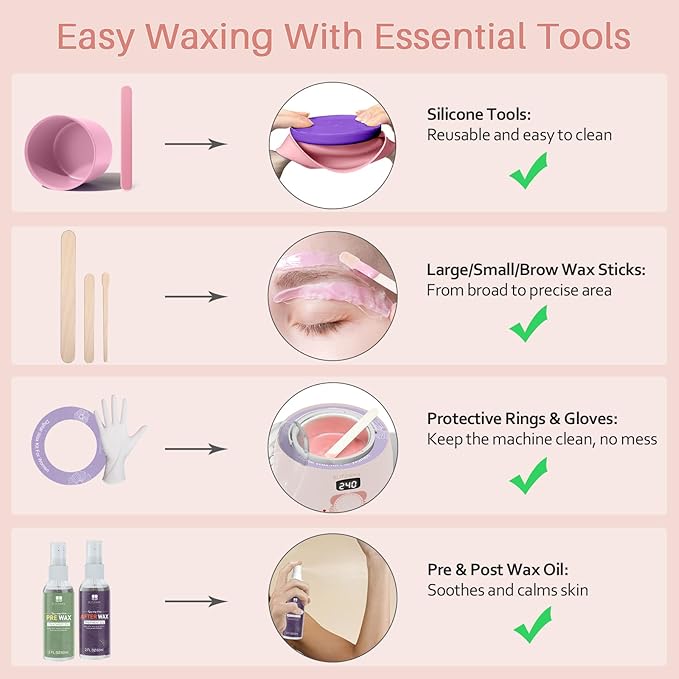 BLITZWAX Brazilian and Bikini Waxing Kit for Women, Hard Wax Warmer for Face, Legs, and Body, At Home Hair Removal Kit, Beginner Friendly, Quick Heating, 6 Packs Wax Beads