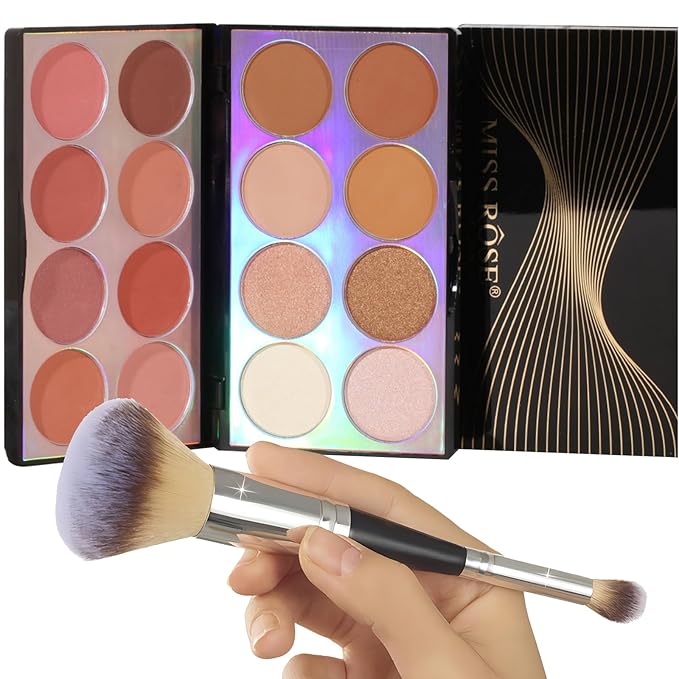 Blusher Contour Highlighter Makeup Palette, 16 Color All-in-One Matte- Bronzer Facial lluminator Palette with Makeup Brush, Long Lasting and Soft Powder, Pro Makeup Powder Kit