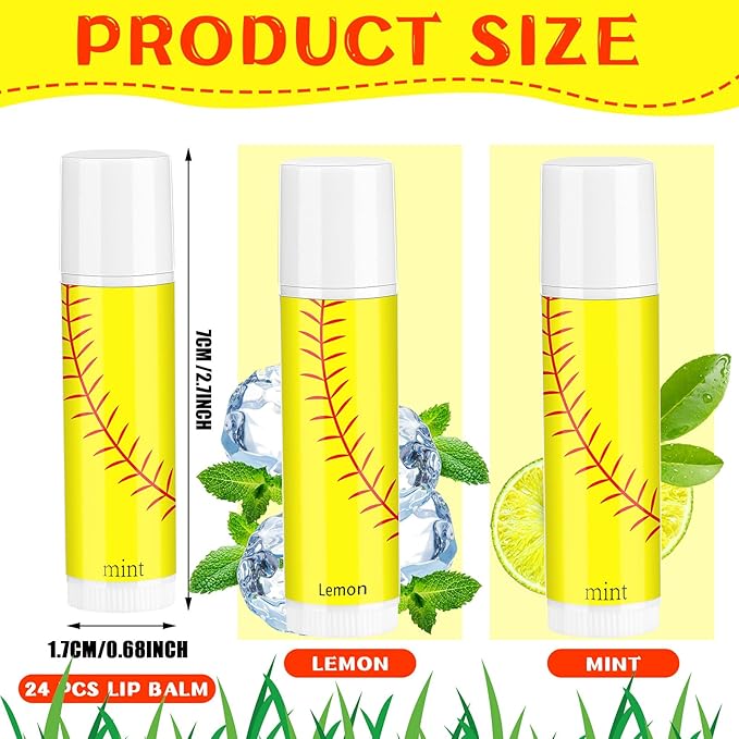 24 Pcs Softball Lip Balm Softball Team Gifts Softball Party Favors Softball Lip Balm Gift for Softball Team Softball Party Guest Supplies