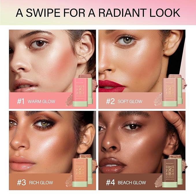 Cream Bronzer Stick,Contour Stick Facial Contouring Stick,Long Lasting Highlighter Waterproof Highlight Makeup,Buildable Shimmer Sparkle Face Bronzer Face Shaping,03 Rich Glow