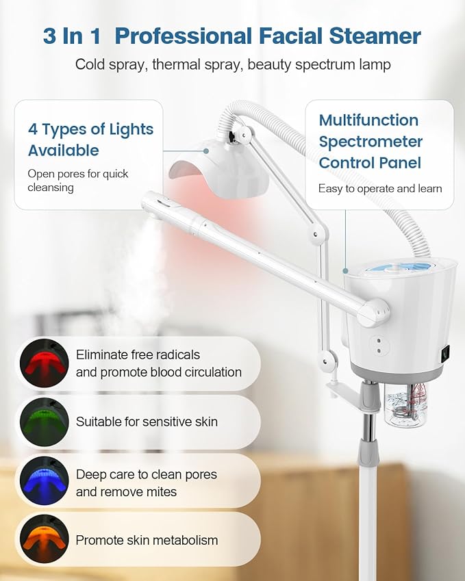 Kingsteam Professional Hot and Cold Facial Steamer，Nano Water Mist, Large Capacity Steam, 30 Min Timer, Deep Cleansing, Designed for Beauty Salon, Skin Clinic, Professional Salon, Home