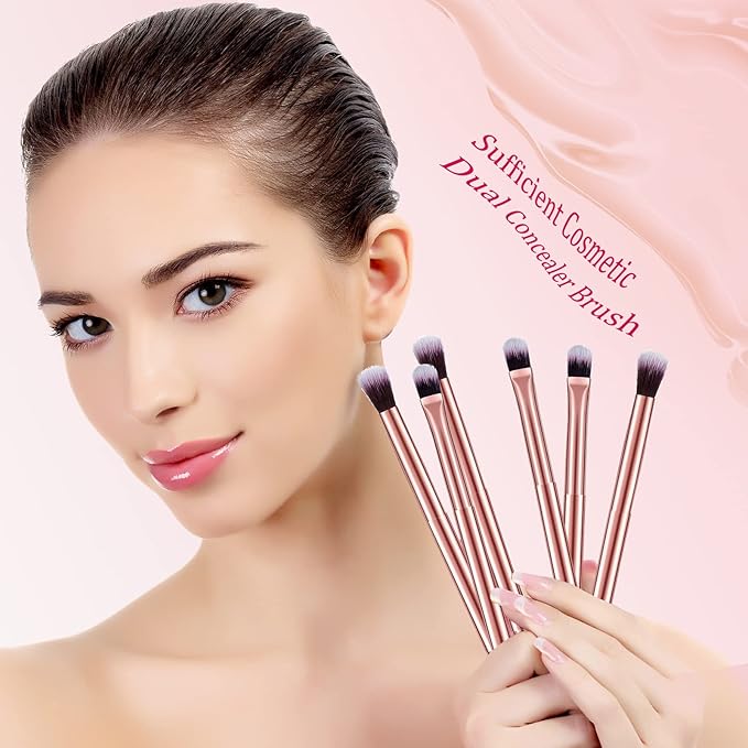6 Pcs Eyeshadow Smudge Brush 2-in-1 Eyeshadow 2 Double Ended Make Up Brush Concealer Cosmetics Under Eye Small Soft Firm Pointed Foundation Makeup Applicator for Blending Eye Shadow Liner