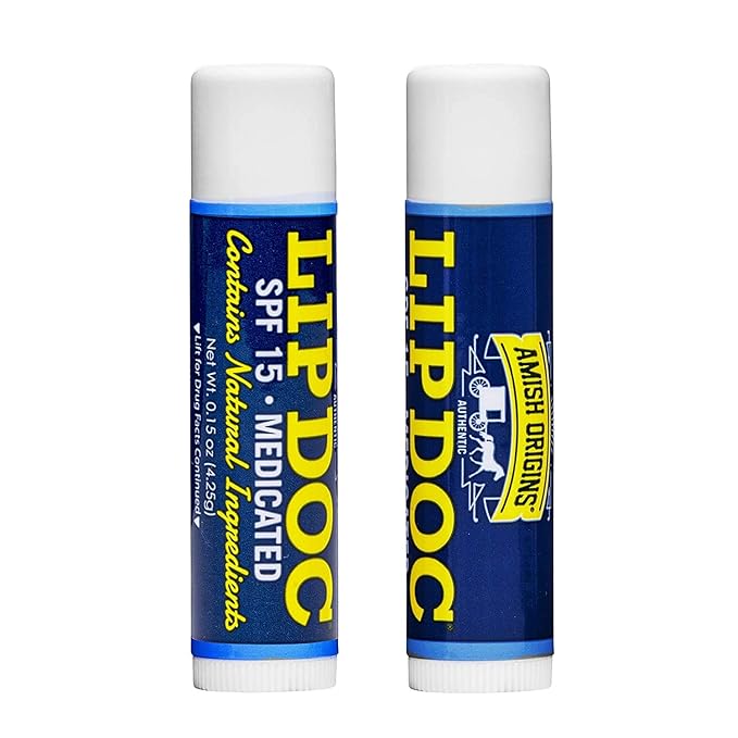 Amish Origins Lip Doc SPF 15 Medicated Lip Balm (2 PACK)- All-Natural Deep Moisturizing Lip Balm, Potent Formula for Chapped and Cracked Lips, All Natural Essential Oils