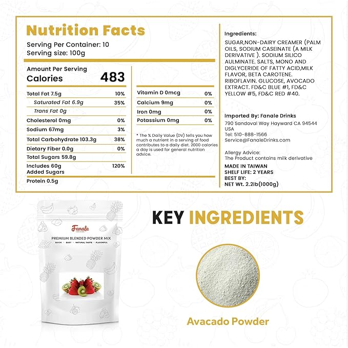 Fanale Premium Avocado Bubble Tea Flavoring Powder | Perfect for Baking, Smoothies, Desserts and Drinks | Instant Flavoring Powder for Boba Milk Tea - 2.2 Pounds (Pack of 1)