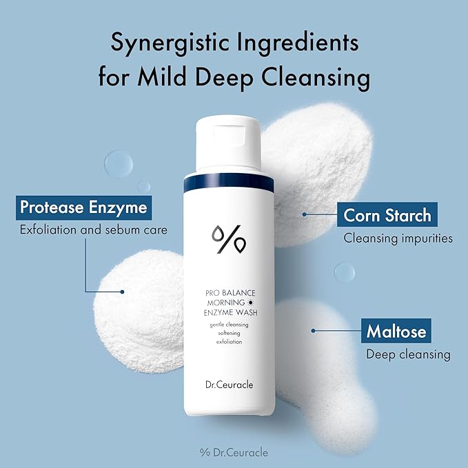 Dr.Ceuracle Pro Balance Enzyme Powder Face Wash - Korean Day and Night Natural Enzyme Powder Face Wash for Deep Pore Cleansing, Sebum Removing, pH Skin Balancing Care (Morning Wash)
