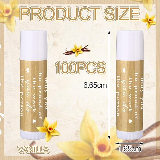 Demissle Thank You Gifts for Coworker Lip Balm Bulk Set Inspirational Appreciation Gifts Leaving Farewell Gifts Vanilla Ingredients Lips Care Products for Friends Teacher Worker Employee (100 Pcs)