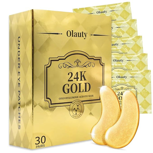 30 Pairs Under Eye Patches for Puffy Eyes, 24k Gold Under Eye Mask, Gel Crystal Collagen Eye Masks for Dark Circles and Puffiness,Travel Eye Patches for Reducing Fine Lines,Moisturizing Skin Care Set