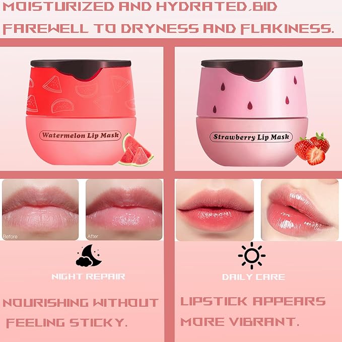 3PCS Bee Lip Balm Honey Pot, Exfoliating Strawberry Cherry Watermelon Bee Lip Balm Sleeping Lip Mask Overnight with Sticks, Honey Pot Lip Balm Prevention Dry Hydrating and Crack Lip Scrubs