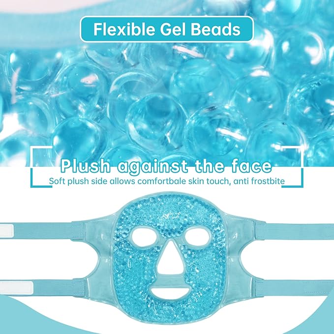 Ice Face Mask Reusable and Cold Gel Eye Mask for Puffiness/Dark Circles/Eye Bags/Dry Eyes/Headaches/Migraines/Stress Relief, Ice Pack for Eyes & Face (Blue)
