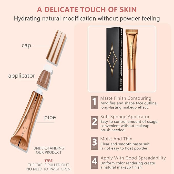 Liquid Contour Beauty Wand Set,Blush Liquid Contour Stick Highlighter Makeup With Cushion Applicator,Long Lasting Smooth Natural Matte Finish,Lightweight Blendable Super Silky Cream Sticks (01#02#04)