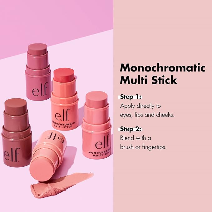 e.l.f., Monochromatic Multi Stick, Creamy, Lightweight, Versatile, Luxurious, Adds Shimmer, Easy To Use On The Go, Blends Effortlessly, Sparkling Rose, 0.17 Oz