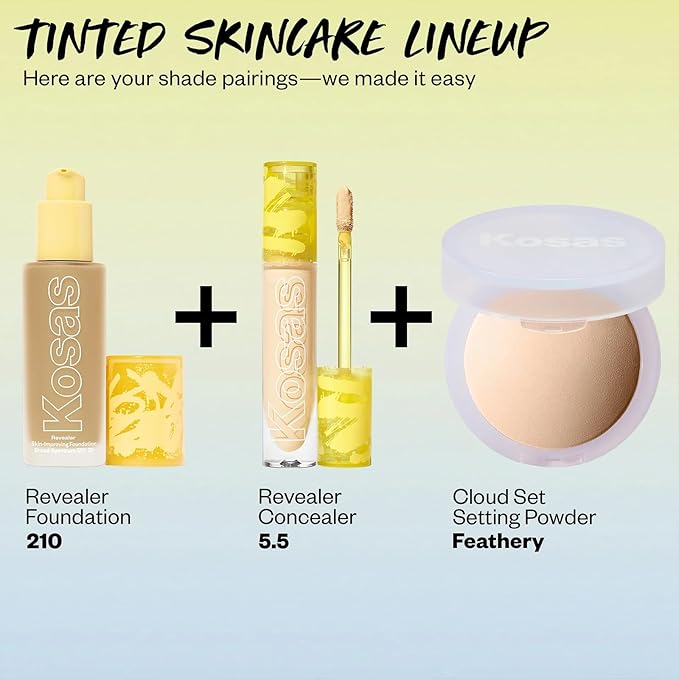 Kosas Revealer Skin-Improving Foundation with SPF 25 Protection - Hydrate, Brighten, Soothe, Plump, Protect Skin - Smoothing Texture, Natural Finish and Clean Formula - Light Medium Neutral Olive 210