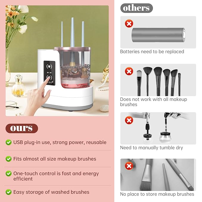 3 IN 1 Electric Makeup Brush Cleaner Machine With Makeup Brush Dryer-Holder-Portable Automatic USB Cosmetic Brushes Cleaner Tool for All Size Beauty Makeup Brush Set,Contour, Eyeshadow, Blush Brush