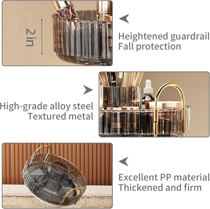 360° Rotating Makeup Organizer, Large-Capacity Skincare Make Up Storage 3 Tier Perfume Organizers Cosmetic Dresser Organizer with Makeup Brush Holder, Fits Bedroom, Bathroom, Vanity Shelf Countertop