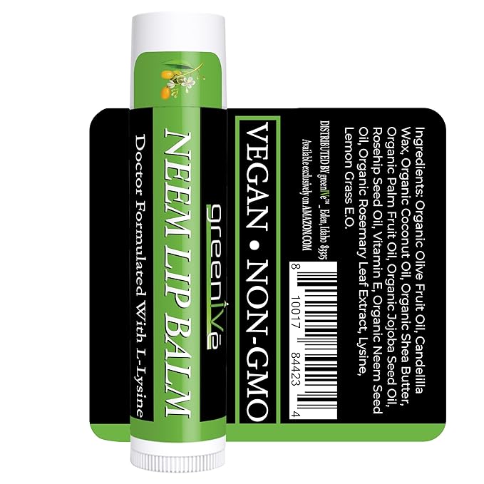GreenIVe Neem Lip Balm, Vegan Lip Moisturizer with L-Lysine, Soothe and Soften (5)