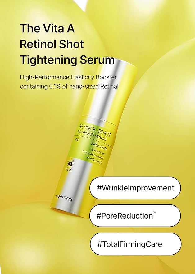 celimax The Vita A Retinol Shot Tightening Serum | with Pure Vitamin A Retinol, Peptide, Pore Minimizer, Wrinkles & Fine Lines, Firmer Skin, Anti-Aging, Skin Smoothing 30ml