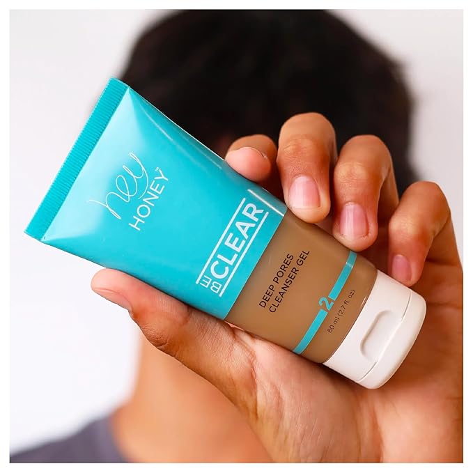 Hey Honey Skincare Be Clear - Acne Control Deep Pores Cleansing Gel | Propolis, Green Tea Oil, Camellia | Exfoliates, Unclogs Pores, Balances Oil Production | Fast Acting & Long Lasting | 2.7 Oz