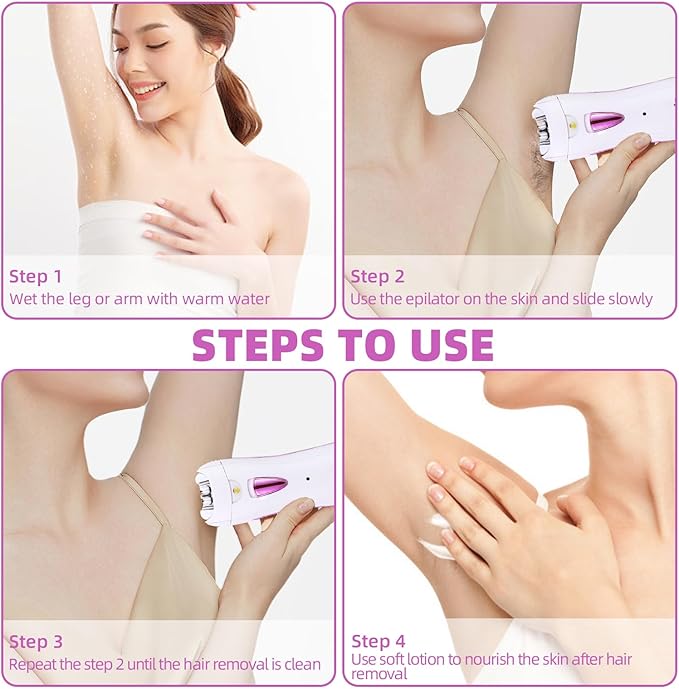 Epilator for Women, Smooth Glide Epilator for Face, Rechargeable Facial Epilator Hair Removal Face Trimmer Device with LED Light for Facial Armpit Bikini and Leg