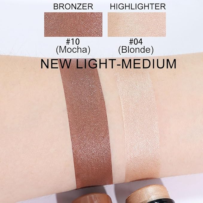 evpct 2Pcs Face Cream Contour Bronzer Sticks Makeup Highlighter Highlight Blonde Mocha Creme Cheek Contour Sticks contorno en crema Bronzing Foundation Face Contour Stick Kit,4+10 New Light-medium