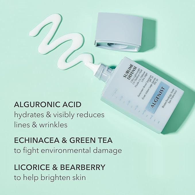 Algenist Sublime Defense Ultra Lightweight UV Defense Fluid SPF50 - Sheer, Oil-Free Face Sunscreen with Vitamin E, Echinacea & Green Tea - Non-Comedogenic & Hypoallergenic Skincare (30ml / 1oz)