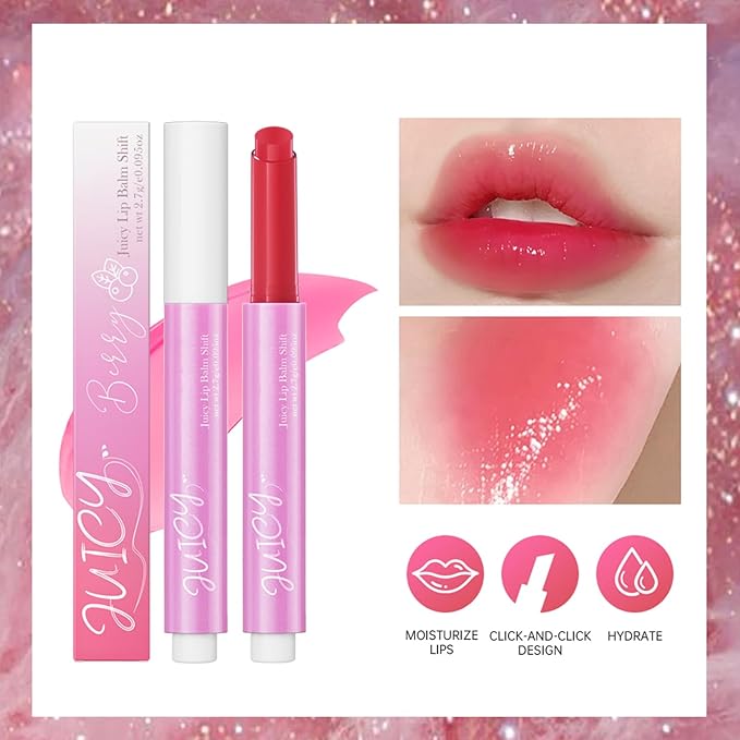 Juicy Lip Plump Shift, Click Melting Lip Balm Lasting Tint Hydrating & Nourishing Lip Care Moisturizer Glossy Color Changing Lip Gloss Non Sticky Lipstick Vegan Tinted Lip Balm (#5 Blueberry)