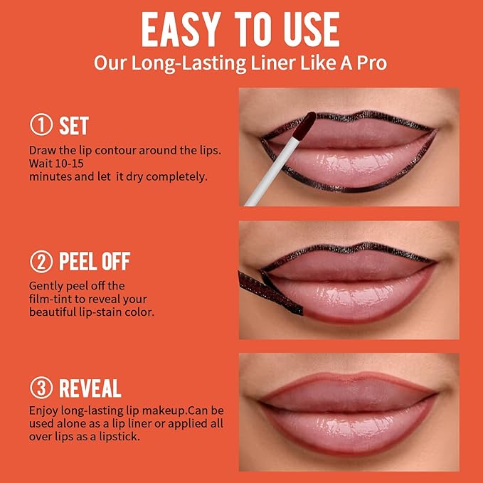 2pcs Lip Stain Peel Off - Lip Liner Stain Long Lasting Waterproof,2-in-1 Lip Liner with Tweezer Nude Matte,Non-Stick Cup,Highly Pigmented，Natural Finish,Stay On All Day,Perfect for Gift (Nude+Cocoa)