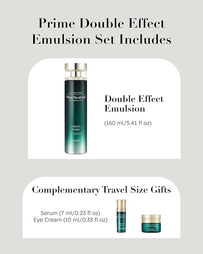 ISA KNOX AGE FOCUS PRIME Double Effect Emulsion by LG Beauty, PRIME Wrinkle For All Serum & PRIME Eye For All Cream - Korean Skin Care, Daytime Retinol (177 ml/5.99 fl oz)