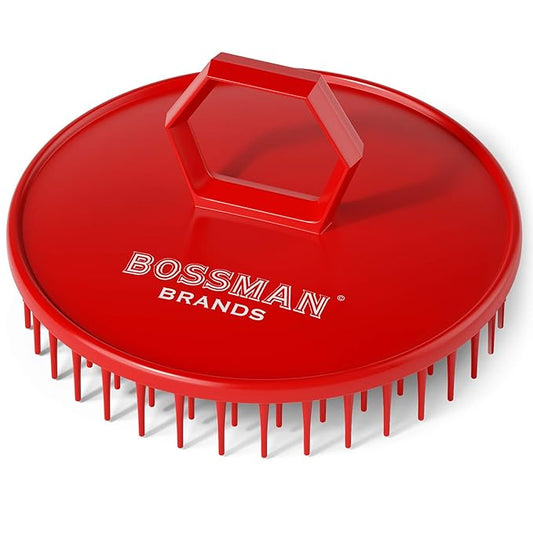 Bossman Scalp Massager & Shampoo Brush (3-inch, Red) – Head Scrubber, Beard Exfoliator & Dandruff Control for Hair & with Firm Bristles
