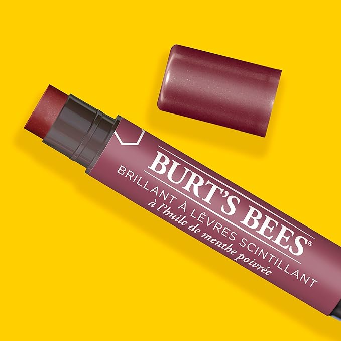 Burt's Bees Shimmer Lip Tint Set, Tinted Lip Balm Stick, Moisturizing for All Day Hydration with Natural Origin Glowy Pigmented Finish & Buildable Color, Fig (4-Pack)
