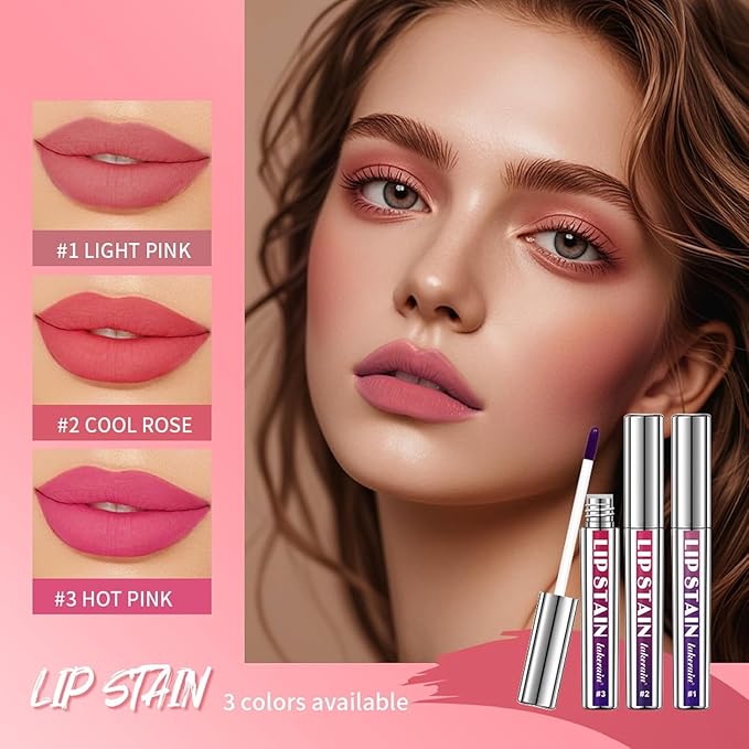 3Pcs Peel Off Lip Liner Lipstick Makeup, Pink Peel Off Lipgloss for Women Magic Lipstick 24 Hours Original Lip Liner Makeup Stain (#D, 1 Count (Pack of 3))