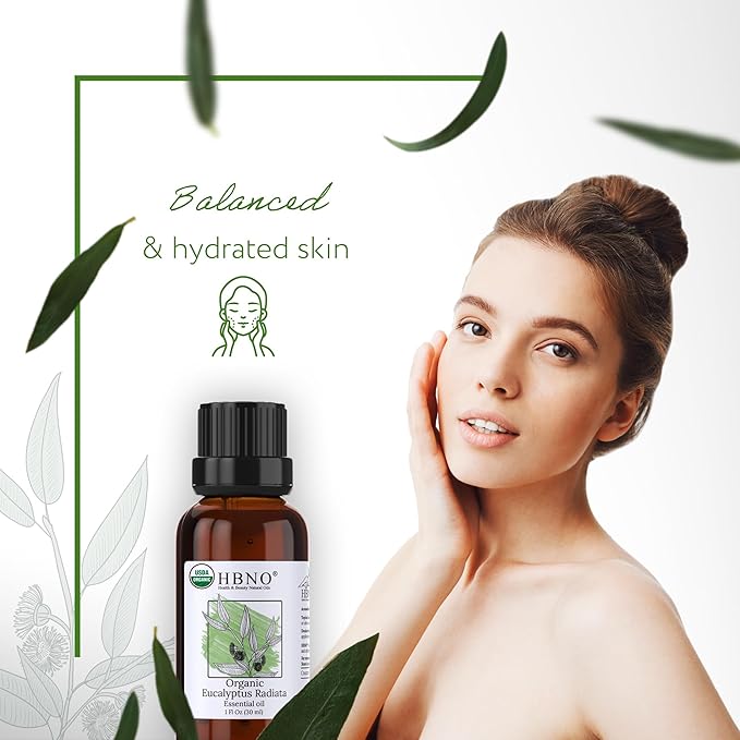 HBNO California Bottled Organic Eucalyptus Essential Oil (Radiata) 1 fl oz (30ml) - USDA Certified Organic Eucalyptus Oil - Perfect Eucalyptus Oil Essential Oil for Aromatherapy