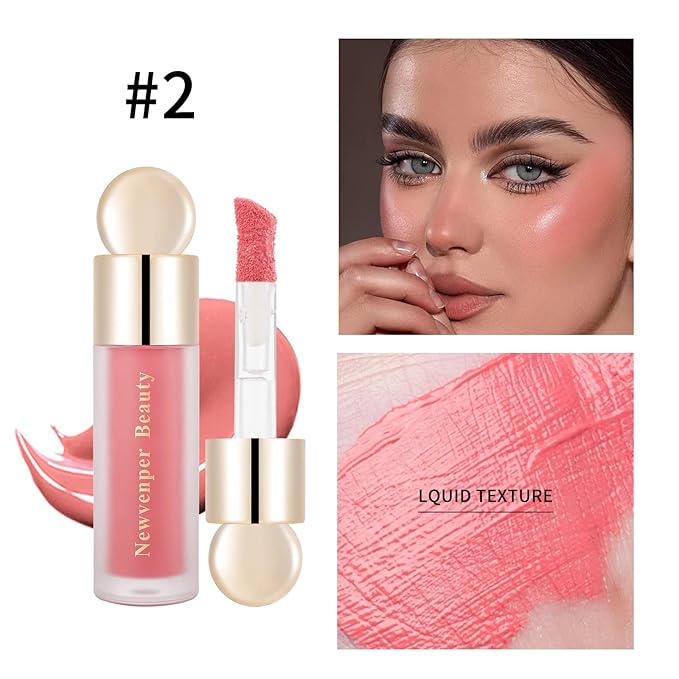 Liquid Highlighter, Liquid Blush with Face Brush Long Lasting Smooth Lightweight Smudge Proof Blush+ Highlighter