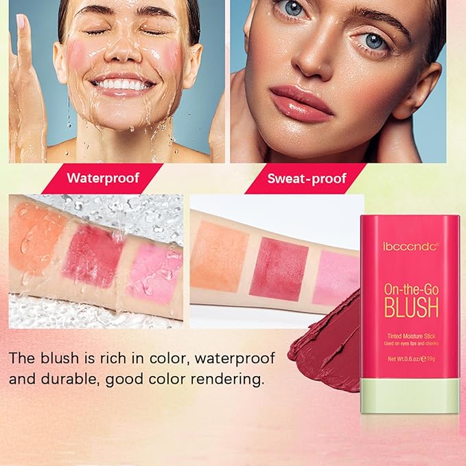 Cream Red Blush Stick,Multi-Use Makeup Milk Blush Stick,Long Lasting Natural Blush Makeup 2-in-1 Cheek and Lip Tint,Waterproof Vegan Tinted Moisturizer Matte Blush Stick for Cheeks and Lip