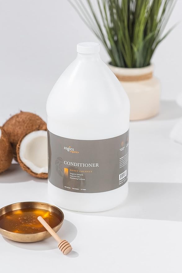 Zogics Organics Conditioner – Organic Conditioner for Hair, Hydrating Deep Conditioner with Natural Ingredients like Honey Powder, Aloe Vera, Avocado, and Jojoba (Honey Coconut, 4 Gallon Case)