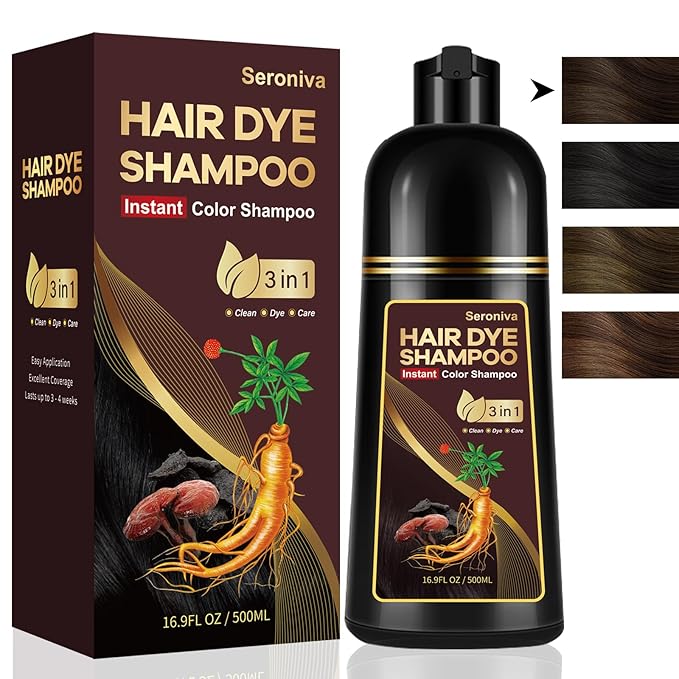 Dark Brown Hair Dye Shampoo for Gray Hair, Natural Color Shampoo Hair Dye for Women & Men, Hair Instant Dye Shampoo Colors Hair in Minutes, Champu Para Canas, 3-in-1 Shampoo for Dyeing Gray, 500 Ml