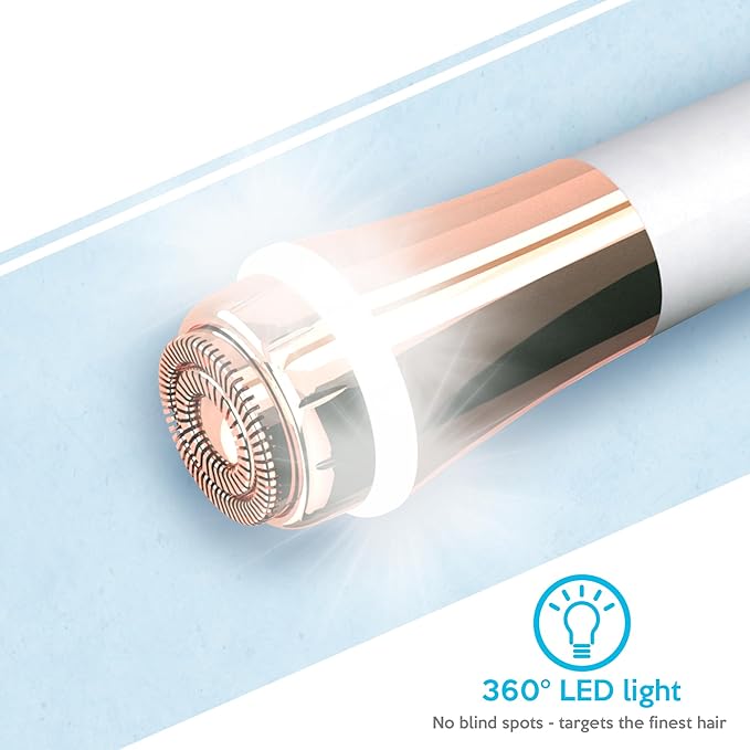 Facial Hair Remover for Women Painless Flawless Electric Razor Epilator Trimmer Shaver with 18K Gold-Plated, 16mm Dual Ring Floating Head, USB Rechargeable, 360° LED for Face Lip Hair Removal