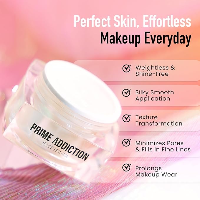 Frankie Rose Cosmetics Prime Addiction Face Primer – Perfect for Dry, Sensitive, Combination, Normal & Oily Skin – Moisturizing, Nourishing & Colorless Makeup Primer - 1.05 oz. (30 grams)