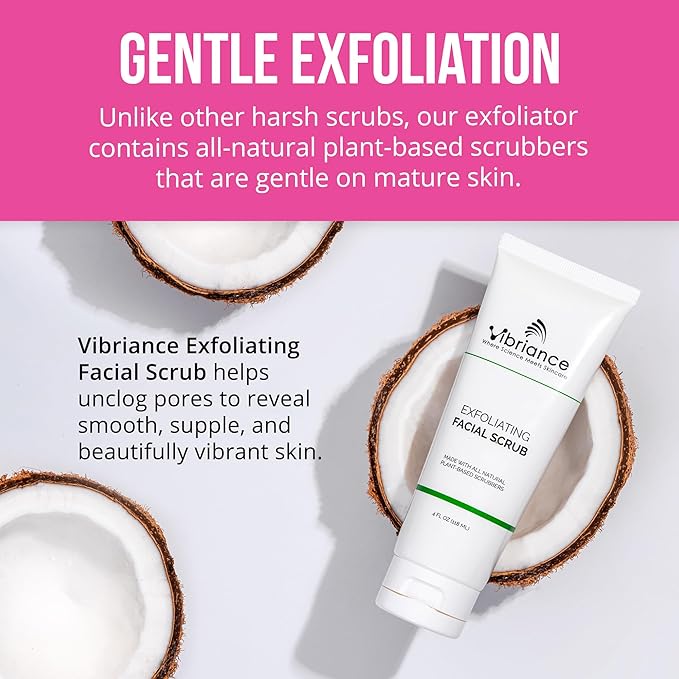 Vibriance Ultra-Gentle Face Scrub, 4 fl oz - Exfoliating Facial Wash Unclogs Pores - Sulfate and Paraben-Free Exfoliator For All Skin Types - Made with Natural Ingredients