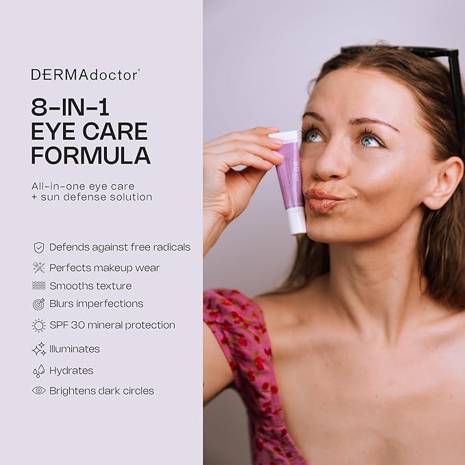 DERMAdoctor DD Caffeine Eye Cream for Dark Circles, Illuminator, Anti Aging, Eye Cream with SPF 30 for Puffiness, Bags Under Eyes, Defining Radiance Under Eyes Cream; Dermatologist Formulated - 0.5 oz